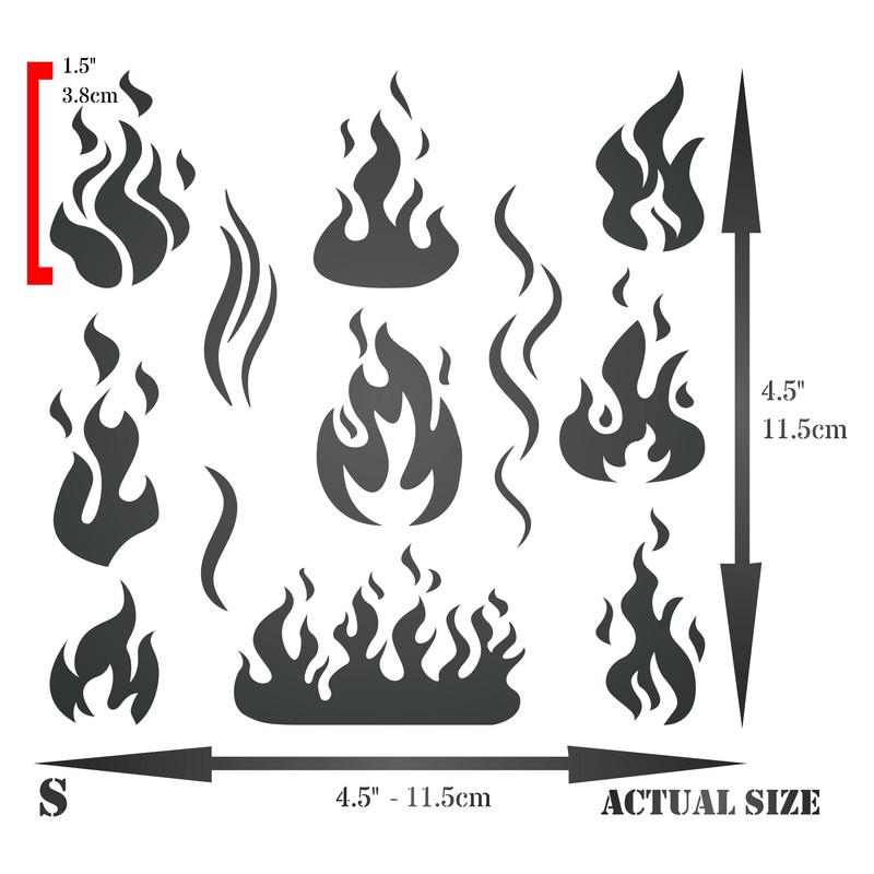 Flames Stencil, 4.5 x 4.5 inch - Fire Flame Smoke
