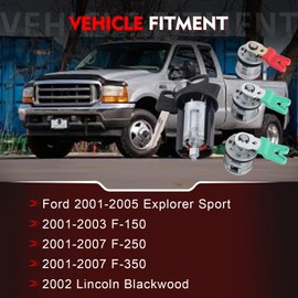 Door Lock Cylinder & Ignition Switch with Two Keys, Fits 2001-2007 Ford F-Series F150, F250, F350, Explorer, Lincoln Blackwood, Compatible with OE LC6177, DL5885, 322347, 597638, No Chip