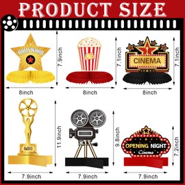 Chinco 12 Pieces Movie Night Party Decorations Supplies Movie Theater Honeycomb Centerpiece 3D Microphone Ticket Star Video Paper Centerpiece Sign Table Decoration for Theater Birthday Party Favors