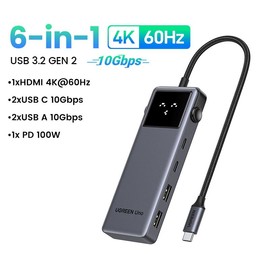 UGREEN Uno USB C Hub 6 in 1 Type C to 4K 60Hz HDMI Adapter 10Gbps Robot Hub With USB A USB C PD100W Fast Charger for Macbook Laptop SpingTok