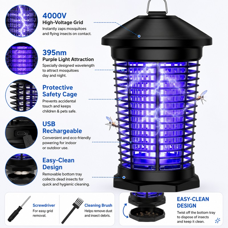 4000V Bug Zapper Lantern for Indoor & Outdoor Use –