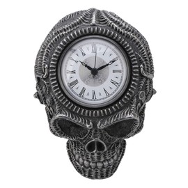 Veronese Design Steampunk Cold Cast Pewter Xeno Flat Skull Wall Clock