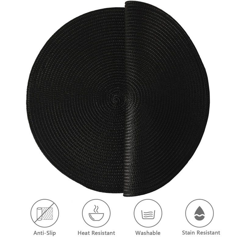 Place Mat Round Black Place Mats Washable Set of 6