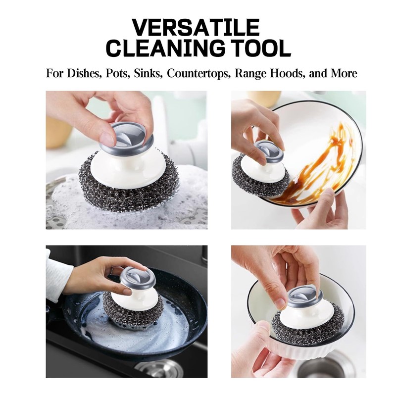YAFIYGI Steel Wool Scrubber Handle Reusable Steel Wool Brush Steel