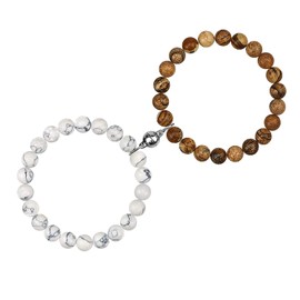 Free Space Couple Magnetic Attraction Bracelets Sets for 2 Nature Stone Beaded Crown Matching Distance Relationship Bracelets for Him Her