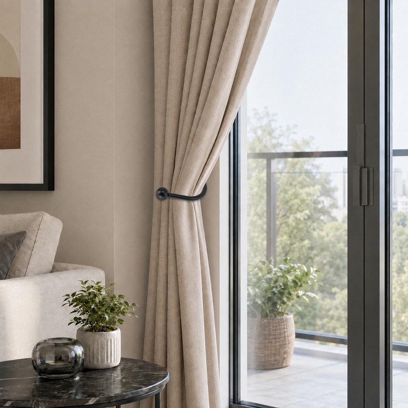 HOJLKLD Curtain Holdbacks, 4 Pcs Wall Mounted Metal Curtains Hook