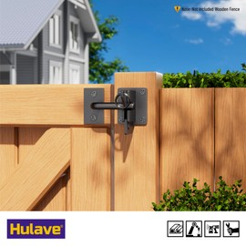 Hulave 304 Stainless Steel Fence Gate Latch, Self-Locking Gravity Gate Latch, Heavy Duty Privacy Gate Latch for Wooden Fence, Metal Gate & Vinyl Fence Gate Hardware (Black)