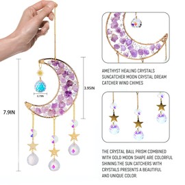 Sun Catchers for Windows, Crystal Decor Suncatcher, Sun Catcher with Rainbow Crystal Glass Ball Prism Moon Pendant Ornament for Window Home Wall Tree Cars Hanging Decoration
