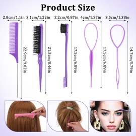 YBEATY 15-Piece Styling Comb Set, 1 Triple Toupee Brush, Edge Brush, 1 Rat Tail Comb, Braid Bows for Women and Girls in Pink
