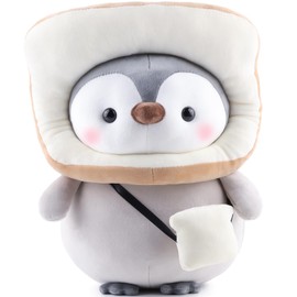 Anboor 35cm Toast Penguin Stuffed Animal, Cute Penguin Plush Toy Soft Pillow Plush with Bread Outfit, Stuffed Penguin Plushies Animals Toys for Boys Girls Birthday Party Favors