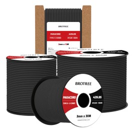 Brotree Paracord 3 mm 15 m 100% Nylon Rope Cord Type II Paracord 425 with 3 Cores for Survival, Outdoor, Bracelet, Crafts, Breaking Load 192 kg (Black)