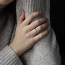 Raymard Love Heart Stackble Eternity Dainty Rings for Women, Sterling Silver 925 Stacked Engagement Birthstone Rings for Her Wedding Band Jewelry, Size 6-Created Aquamarine