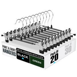20 Pack Pants Hangers with Clips - POZEAN Skirt Hangers with Adjustable Clips, Clip Hangers Space Saving, Heavy Duty Metal Pants Hangers for Pants, Skirts, Jeans, Shorts, Kids Clothes and More(Black)