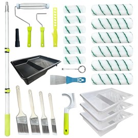 Paint Roller Kit with Extension Pole, 28 PCS Set, 2-4 Ft Pole, 4"9" Paint Rollers,Paint Roller Cleaner,Paint Brushes Set for Professional Painting,House Paint Roller for Latex and Oil Paints & Stains