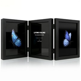 YHIOOWLI 4x6 Picture Frame Hinged, Triple Picture Frames Fold, Wood Photo Frame for Tabletop or Desktop Display Vertically, Black