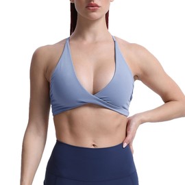 Aoxjox Women's Workout Sports Bras Fitness Backless Padded Sienna Low Impact Bra Yoga Crop Tank Top, Lazuli, S