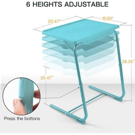 HUANUO Adjustable TV Tray Table - TV Dinner Tray with Cup Holder on Bed & Sofa, Comfortable Folding Table with 6 Height & 3 Tilt Angle Adjustments for Laptop (Azure)