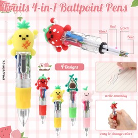 Sayglossy 24 Sets Back to School Student Gifts Fruit Pens Bulk 4-in-1 Multicolor Ballpoint Pen with Emotional Cards Support Teacher Gifts for School Classroom Party Supplies