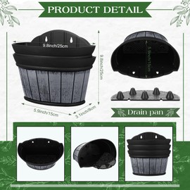 Romooa 12 Pcs Wall Hanging Planters Outdoor Wine Barrel Planter Distressed Oak Thickened Plastic Water Storage Flower Pots for Plants Flower Indoor Outdoor Railing Fence (Black,10 Inch)