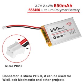 YELUFT 1 pcs 3.7V 650mAh 503450 Lithium Polymer Battery 1S 1C LiPo Rechargeable Battery with Protection Board, Micro PH2.0 Plug Compatiable with WisBlock Meshtastic, ESP32 Development Board