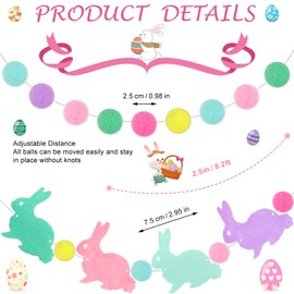 3 Pieces Easter Pom Pom Garlands Colorful Felt Ball Garlands Felt Bunny Ball Garland Pom Pom Hanging Garland Decorations for Easter Holiday Birthday Party Decorations