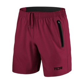 TCA Elite Tech Men's Lightweight Sports Running Shorts with Zip Pockets Crimson Red