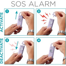 Ivation Personal Rechargeable SOS Alarm, Pocket Size Loud 130dB Sound Safety Siren & LED Panic Strobe Light with Carabiner Keychain Clip for Women, Children & Seniors, Lavender