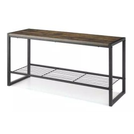 Whitmor 18" Black Steel 2 Tier Wood Top Shelf Modern Entryway 3 Pair Shoe Bench Storage