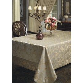 Benson Mills Harmony Scroll Fabric Tablecloth (60" X 120" Rectangular, Silver - Gold)