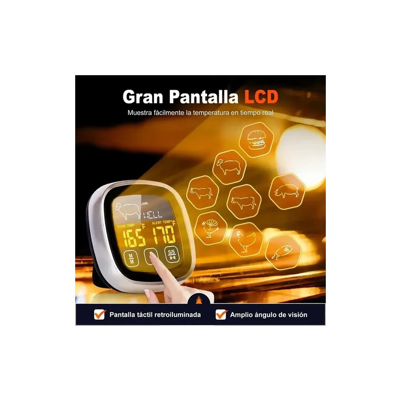 Termómetro Digital Cocina Para Carne, Doble Sonda Para Horno Plateado
