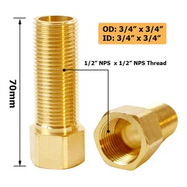 Hooshing 2PCS Brass Extension Pipe Fitting 1/2" Female to 1/2" Male Pipe Nipple Connector Converter Adapter 2.76 Inch/70mm