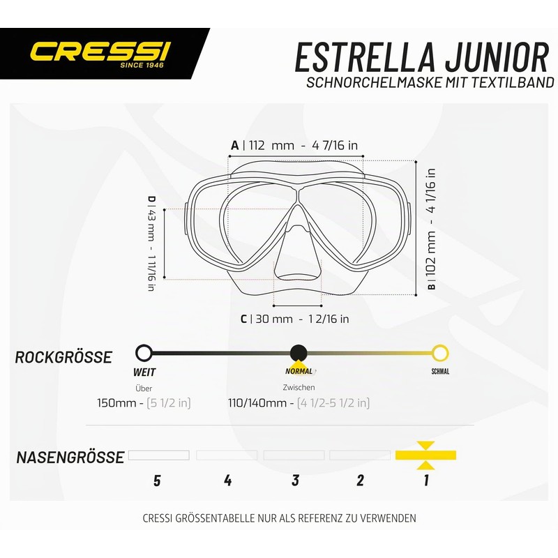 Cressi Estrella Jr - Mask for Diving and Snorkelling, Transparent/Blue,