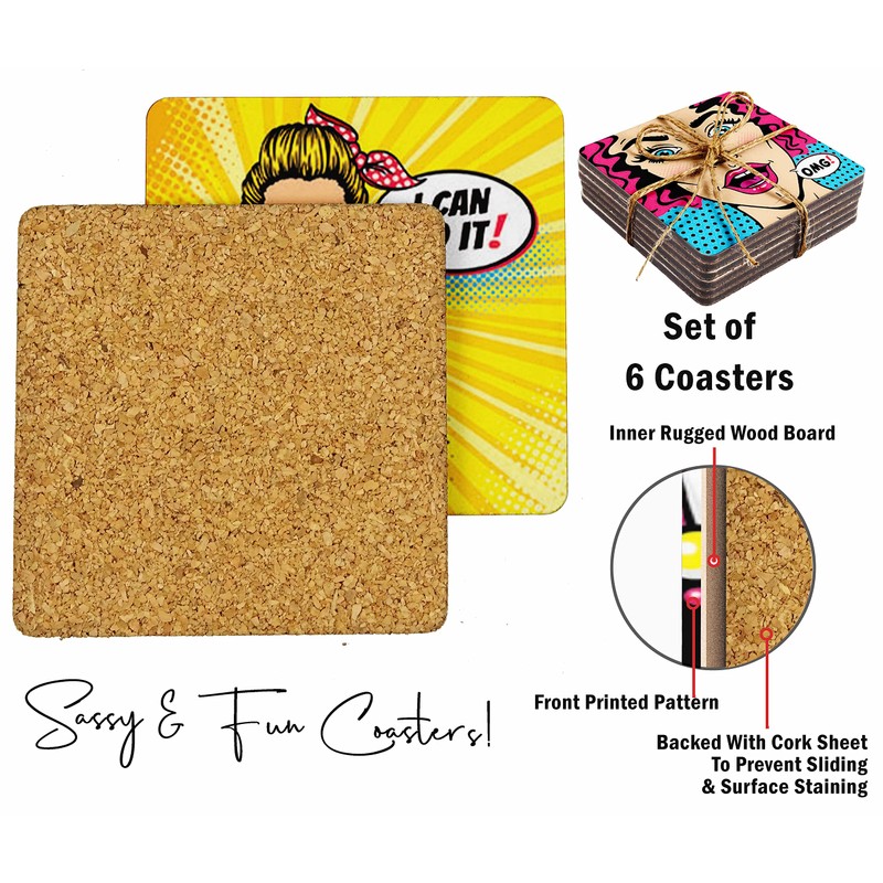 Inkdotpot Set of 6 Drink Coasters Decorative Non Slip Cork