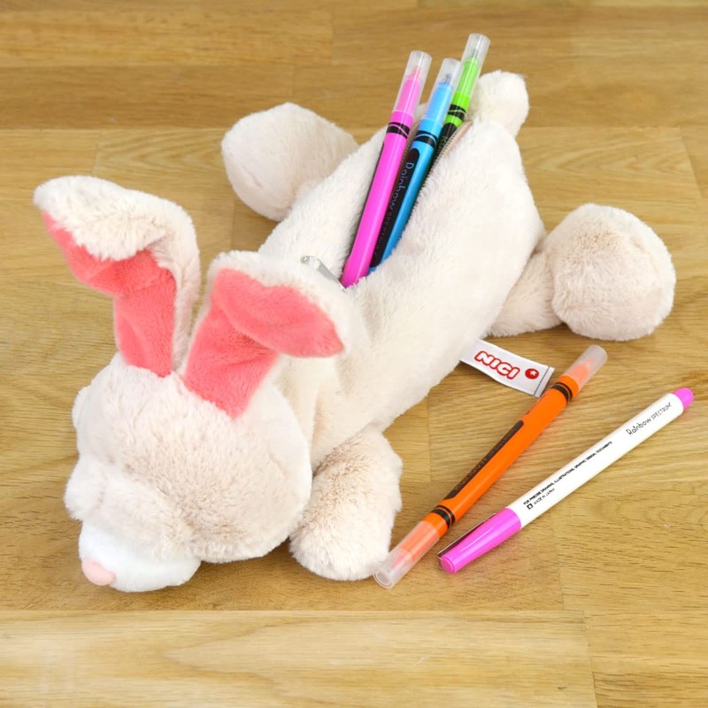 NICI Angora Rabbit White Figure Pouch Pencil Case Cosmetic