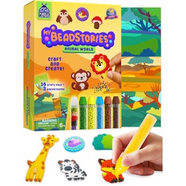 Magical Bead Painting for Kids - Animal World Theme Birthday Gift for Boys & Girls Ages 4-8 Years Old, DIY Mosaic Arts & Crafts Kit with Colorful Templates, Beads Pen & Creative Fun Set