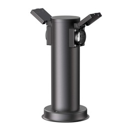 ledscom.de PORU Garden Socket Column for Outdoor Use, 2-Way, Stainless Steel, Black, Round, 27 cm
