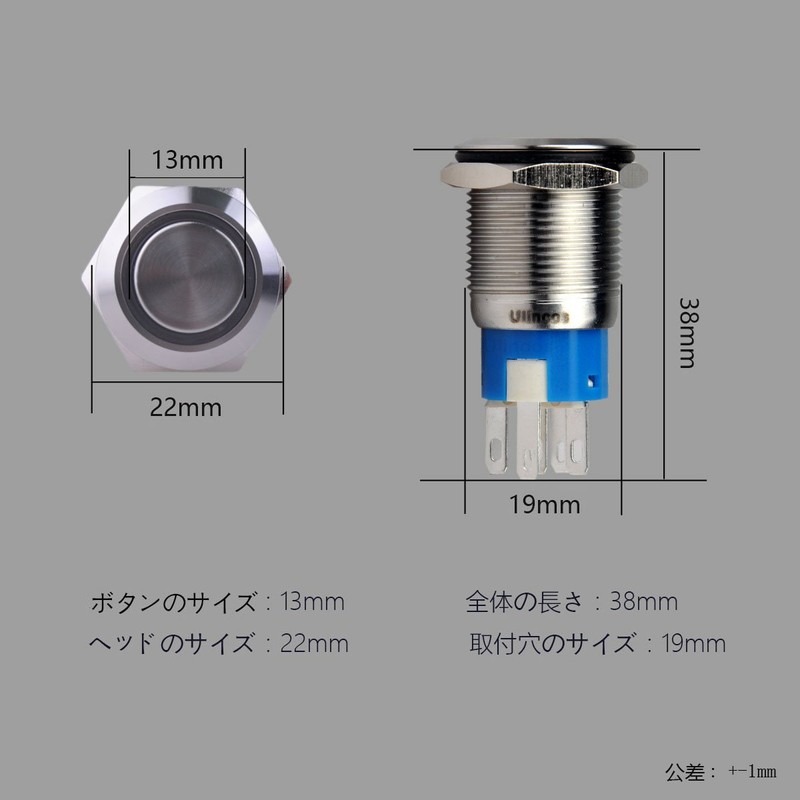 Ulincos Momentary Push Button Switch IP67 Waterproof U19C3 Blue LED