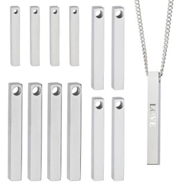 CHGCRAFT 12 Pcs Stainless Steel Rectangle Pendant 3 Size Blank Bar Pendant Engraving Pendant Engraving Bar Charms Blank Bar Charms for Necklace Bracelet Earrings Jewelry Craft Making