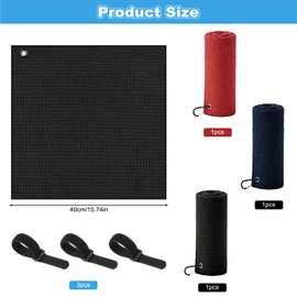 3Pcs Pro Golf Towel Microfiber Golf Towel for Golf Bags (40cm X 40cm) with Hook Loop Fastener and Gift Box, Essentials Golf Accessories for Men Golf Gifts for Men/Women(Black/Gray/Dark Blue)
