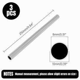 Aluminiumrohr Rundrohr, 10 mm Außendurchm, 1mm Wandstärke, 250mm Länge Nahtloses 6061 Metall Aluminium Rundrohr(3 Pcs)