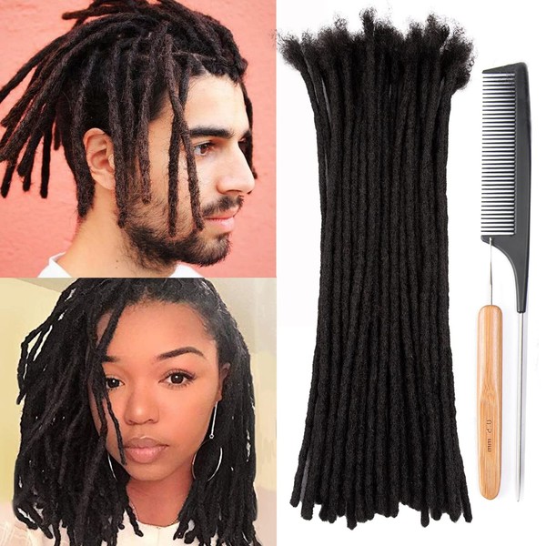 Originea 100% Real Hair Dreadlocks Extensions 8 Inches Afro Knotted Black 60 Strands 0.4 cm Fashion Crochet Braiding Hair for Men / Women (8 Inches, 60 Strands)