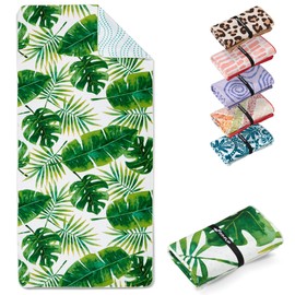 Fit-Flip XXL Beach Towel - Microfibre Bath Towel Large Microfibre Towels Lightweight and Quick Drying 100% Recycled Microfibre Towel - Tropic Leaves 200 x 90 cm