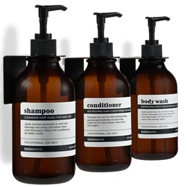 MAISONOVO Dispensador de champú y acondicionador - Dispensador de jabón de Ducha de Pared - Juego de 3 - Botellas de plástico ámbar de 500 ml con Bomb