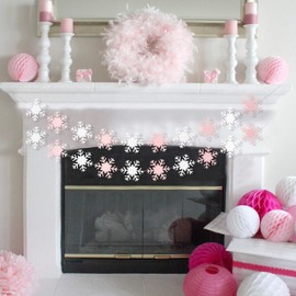 Snowflake Banner - Winter 1st Birthday Decorations,Pink and White Snowflake Garland,Snowflake 1st Birthday Banner Photo Prop