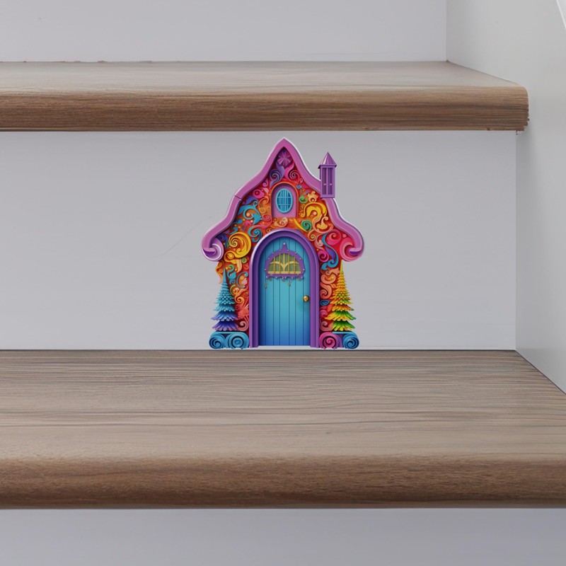 Bright Rainbow House with Trees - Fairy Door Wall Sticker