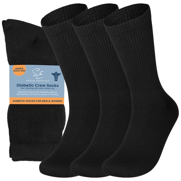 Special Essentials 3 Pairs Cotton Diabetic Crew Socks - Non-Binding