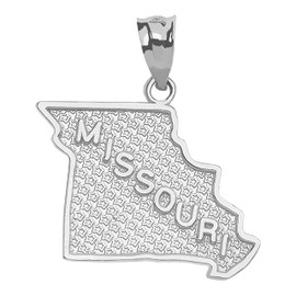 Claddagh Gold .925 Sterling Silver Dangling USA American State Map with Star Texture Charm Pendant - Missouri