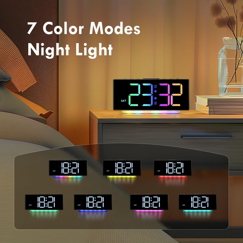 HERMIC Alarm Clock, Digital Alarm Clock Bedside for Kids Mains