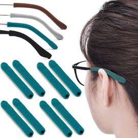 IYOOH 4 Pairs Upgrade Soft Glasses Ear Cushion, Knitting Cotton Eye Glasses Ear Grippers Anti Slip, Glasses Ear Grips Non Slip, Temple Sleeves Tips Ear Pads for Glasses Slip Preventer (Cyan)