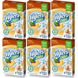 Wyler's Light Singles To Go (6 Pack), Peach Iced Tea Water Drink Mix, 48 Total Powder Drink Mix Packets